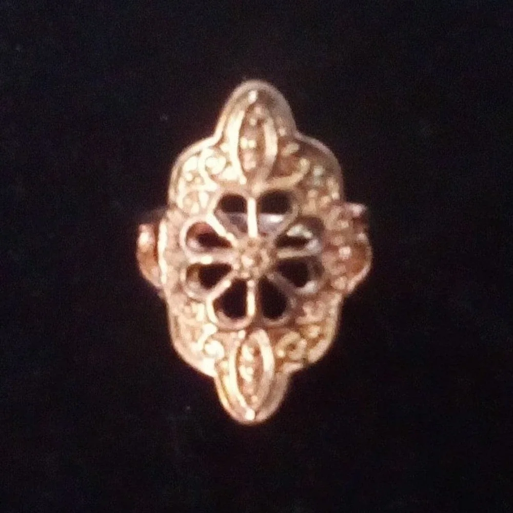 Vintage Filigree Flower Statement Piece Rose Gold Tone Ornate Floral Design